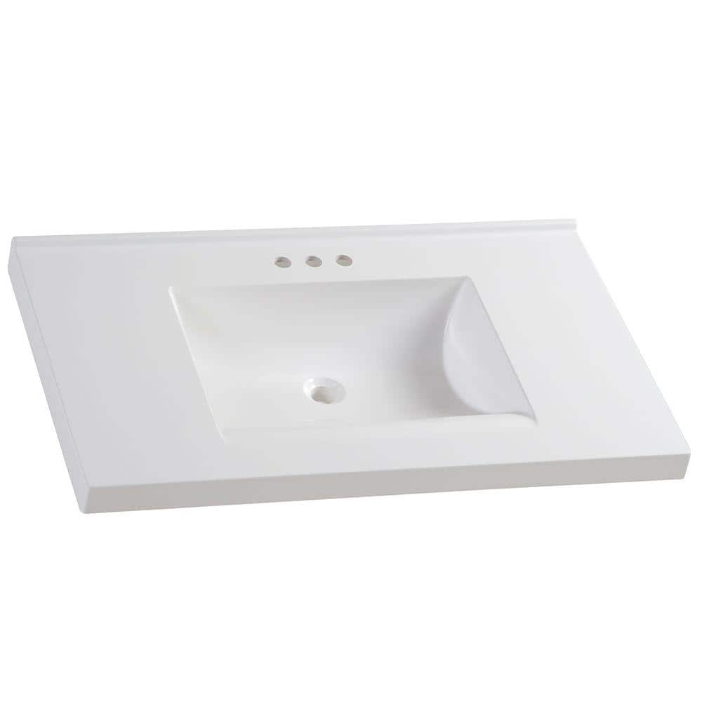 37 in. W x 22 in. D Cultured Marble White Rectangular Single Sink Vanity Top in White