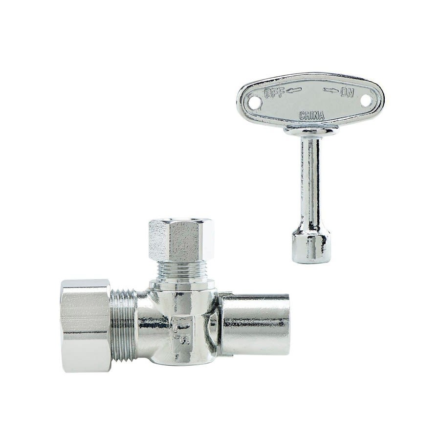 Quarter Turn Angle Stop, Loose Key, 5/8 x 3/8 in, Comp, Chrome