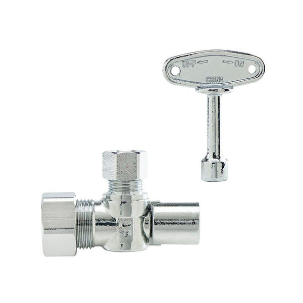 Quarter Turn Angle Stop, Loose Key, 5/8 x 3/8 in, Comp, Chrome