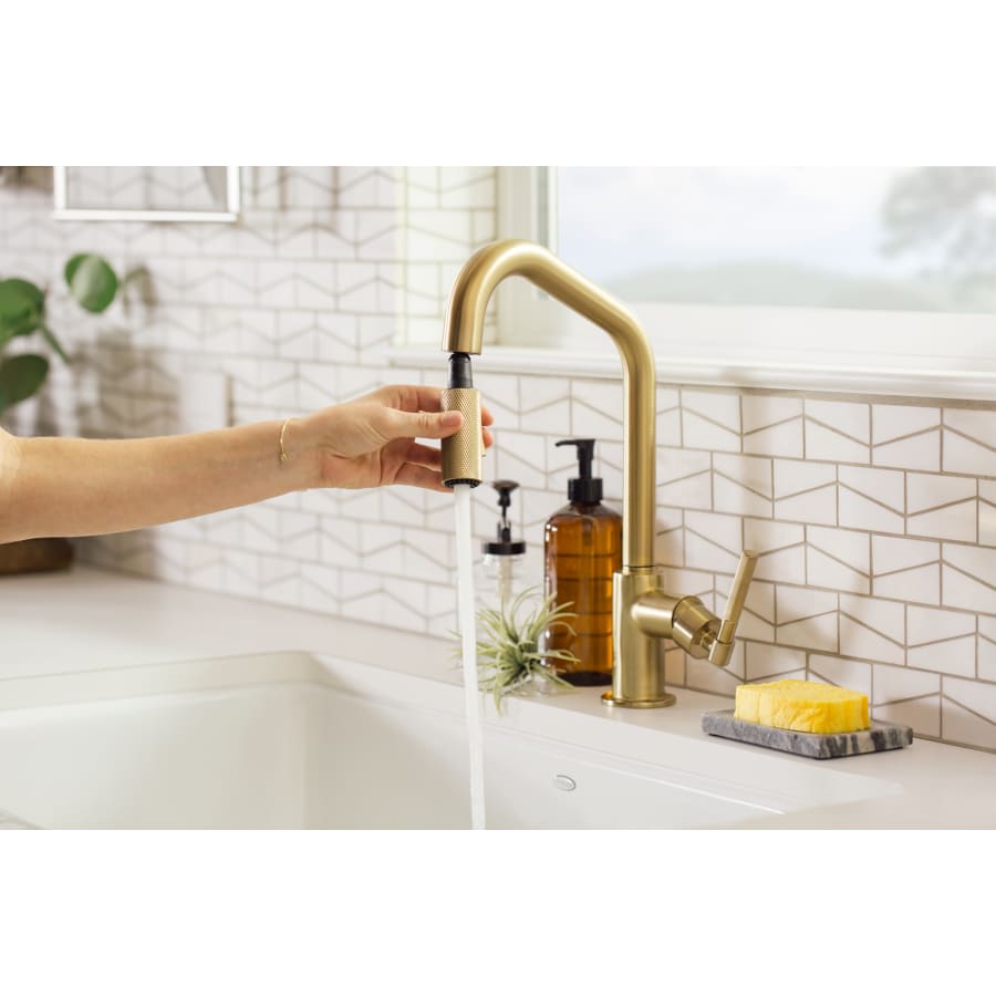 Litze Single Handle Angled Spout Pull Down Kitchen Faucet with Knurled Handle - Limited Lifetime Warranty