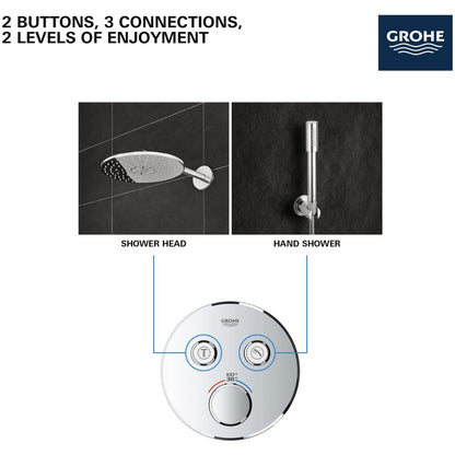 Grohtherm Dual Function Thermostatic Valve Trim Only with Triple Knob Handles and Volume Control - Less Rough In