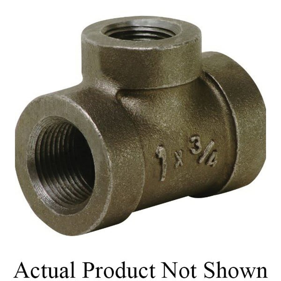 Tee, 1-1/4 x 3/4 in, FNPT, 300 lb, Malleable Iron, Black