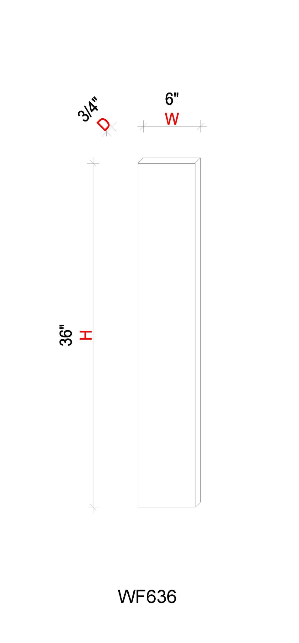 Filler - 6"W * 36"H * 3/4"D