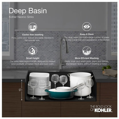 Cairn Slim Divide 33-1/2" Undermount Double Bowl Neoroc Granite Composite Kitchen Sink with Large Bowl Sink Rack