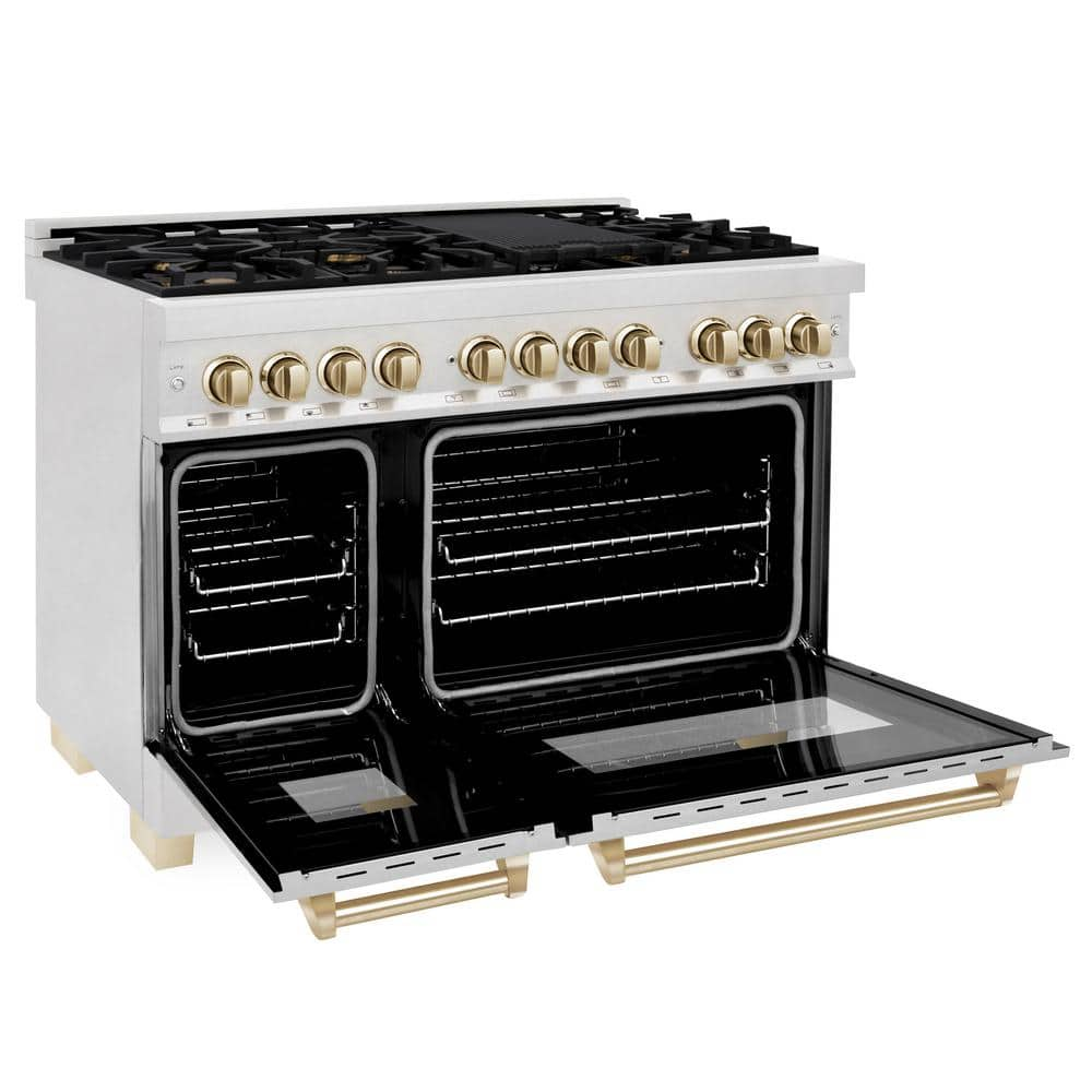 48"W 6.0 Dual Fuel Range Stainless Steel W Gold