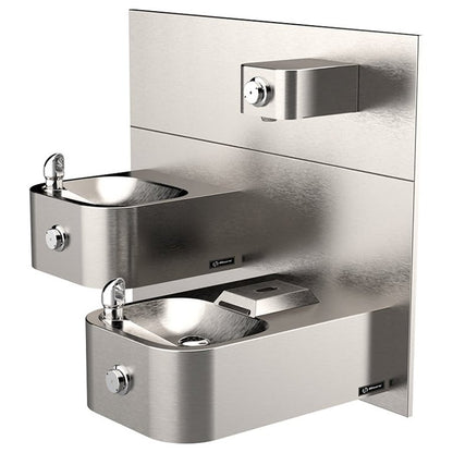 Wall-Mounted Bi-Level Fountain Less Mounting Plate In/Out ADA Vandal-Resistant Satin Stainless Steel