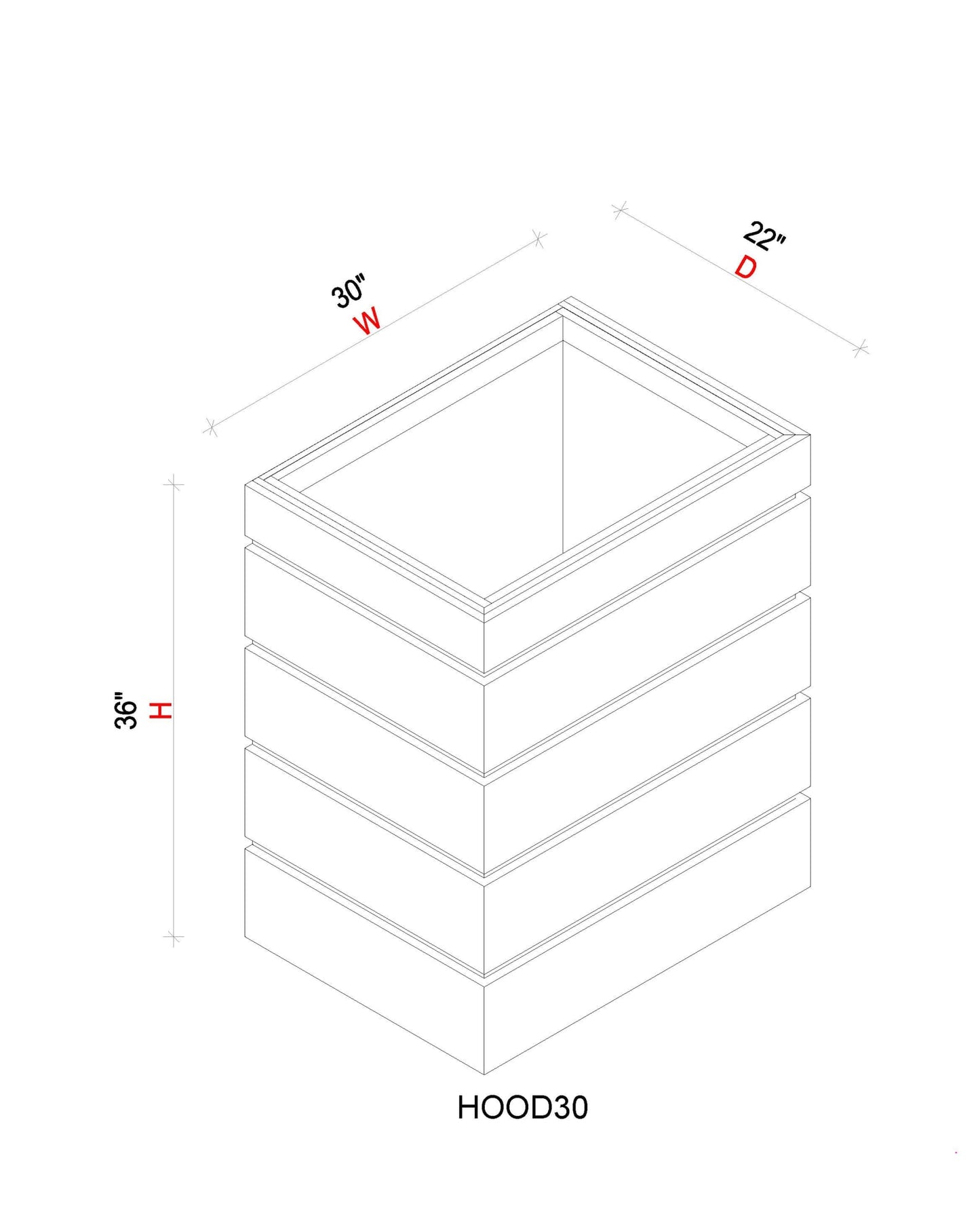 Hood - 30"W x 36"H x 22"D
