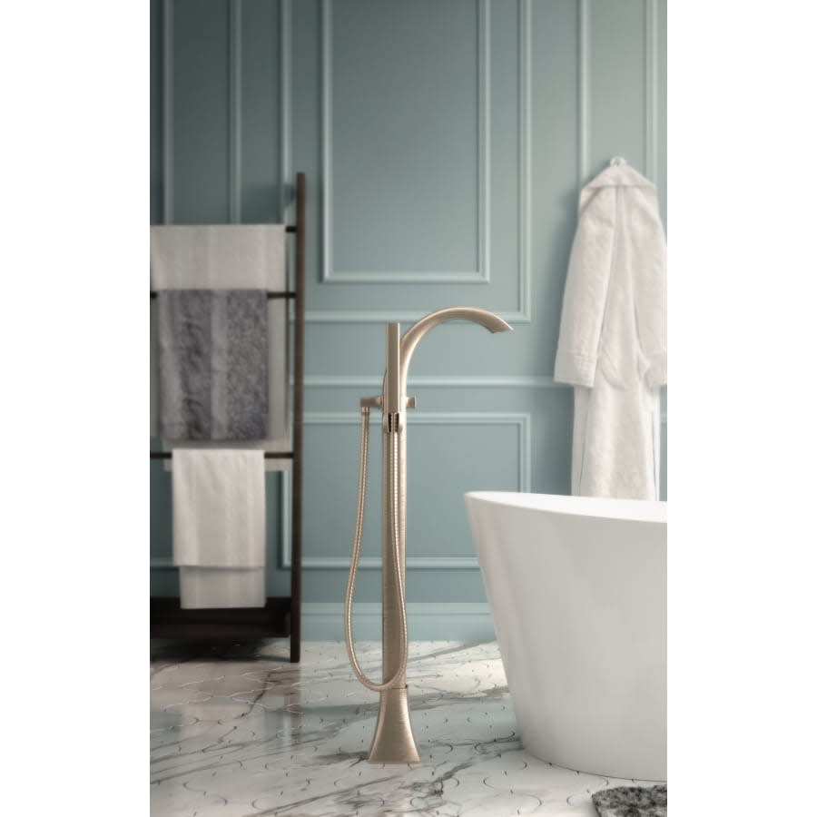 Voss Floor Mounted Tub Filler with Riser and Built-In Diverter - Includes Hand Shower