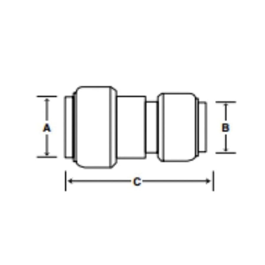 Reducer Coupling, 1/4 x 1/2 in, Push, Brass