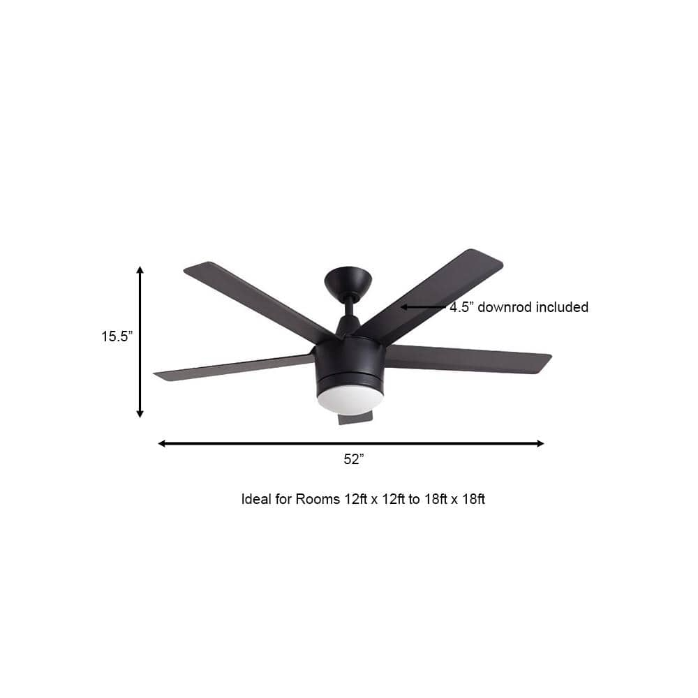 Merwry 52 in. Integrated LED Indoor Matte Black Ceiling Fan with Light Kit and Remote Control