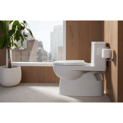 Reach 1.28 GPF One-Piece Compact Elongated Chair Height Toilet with Skirted Trapway and Left Hand Trip Lever - Seat Included