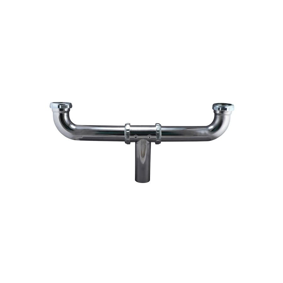 Continuous Waste, Center Outlet, 1-1/2 in, Brass, 20 ga, Polished Chrome