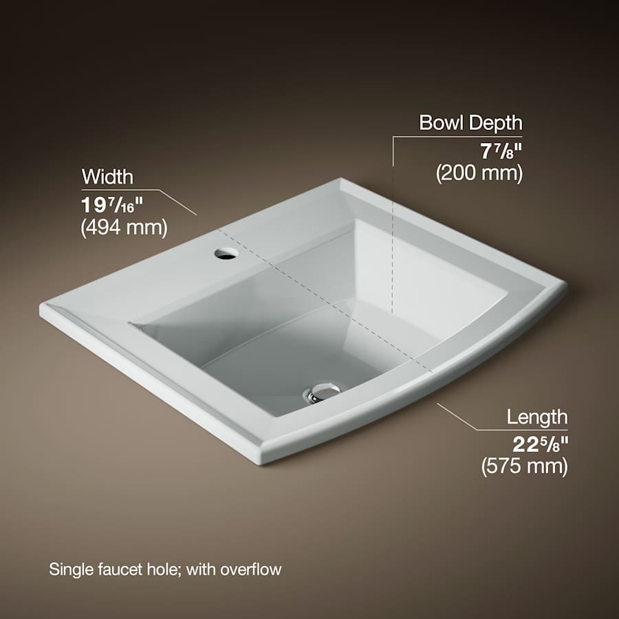 Archer 22-5/8" Drop In Bathroom Sink with 1 Hole Drilled and Overflow