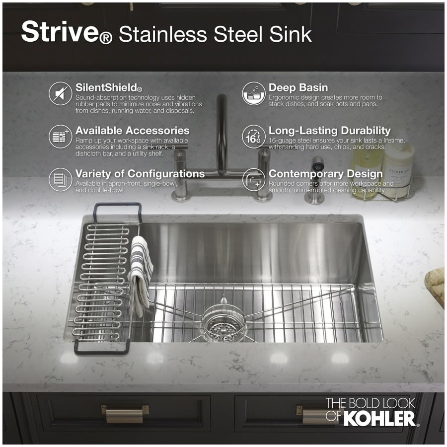 Strive 32" Double Basin Undermount 16-Gauge Stainless Steel Kitchen Sink with SilentShield