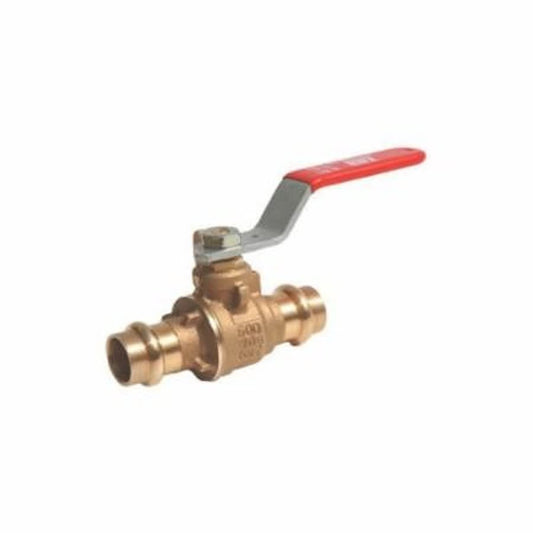 2-Piece Ball Valve, 3/4 in, Press, Full Port, Plated Brass Ball, Bronze