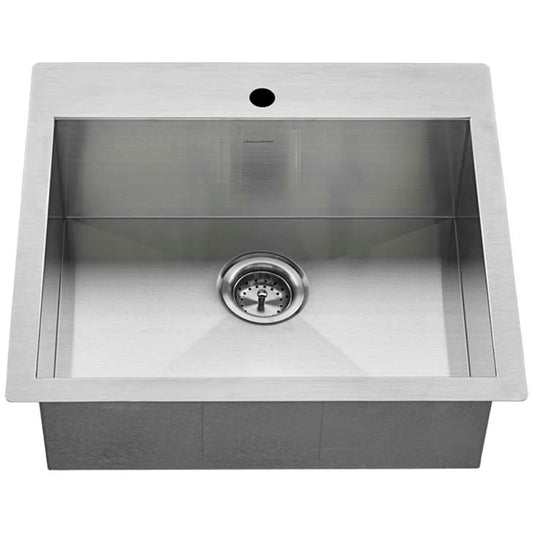 Edgewater 25" Single Basin Stainless Steel Kitchen Sink for Drop In or Undermount Installations with Single Faucet Hole - Drain Included