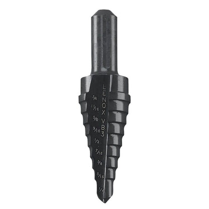 Step Drill, 1/4 to 3/4 in, Max Hole Diameter, 9 Steps