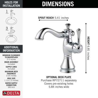 Cassidy Single Hole Bathroom Faucet with Pop-Up Drain Assembly - Includes Lifetime Warranty