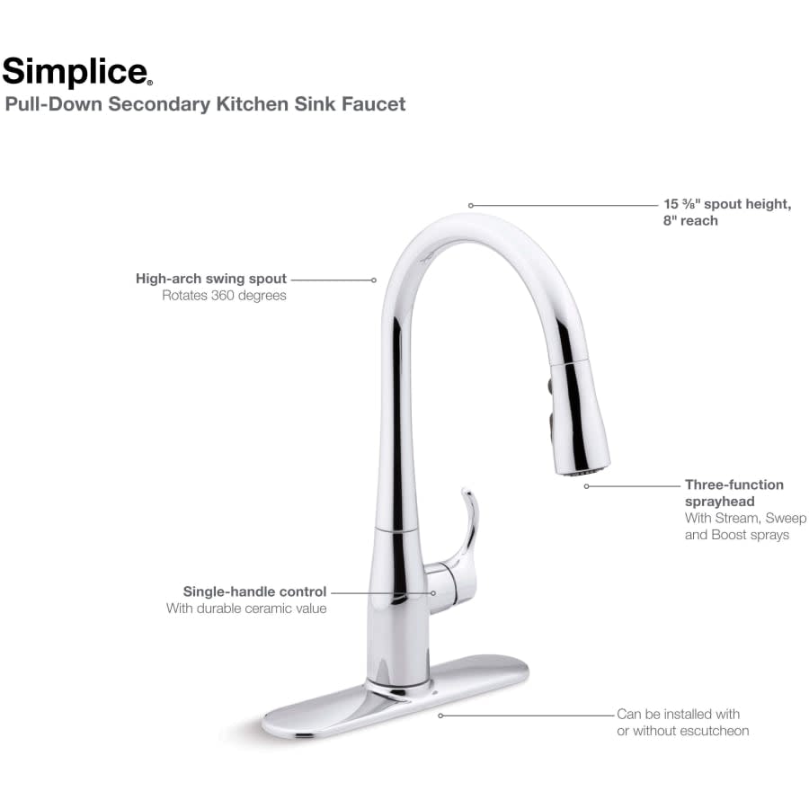 Simplice 1.5 GPM Single Hole Pull Down Kitchen Faucet - Includes Escutcheon