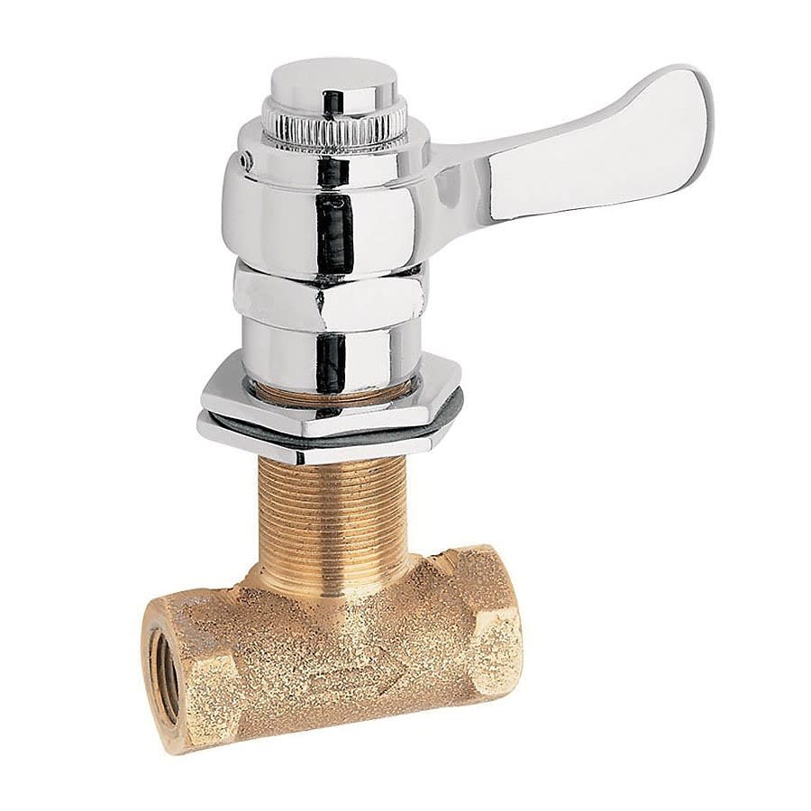 Self-Closing Faucet Valve, 3/8 in FNPT Inlet/Outlet, 1-1/16 in Dia Hole, Rough Brass
