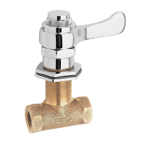 Self-Closing Faucet Valve, 3/8 in FNPT Inlet/Outlet, 1-1/16 in Dia Hole, Rough Brass