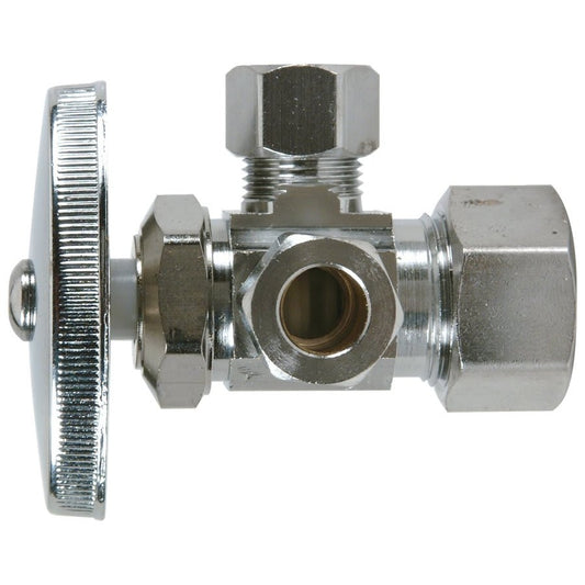 Multi Turn Dual Stop, 5/8 x 3/8 x 3/8 in, Comp, Chrome