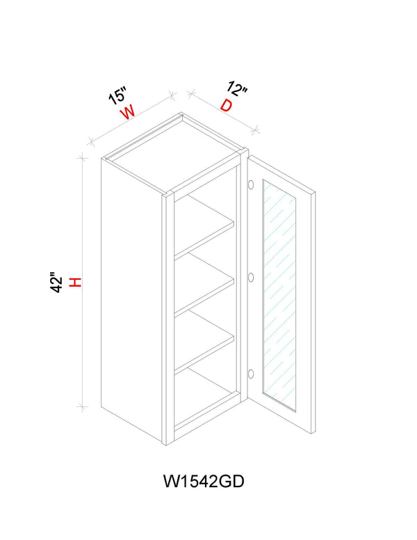 Wall Cabinet - 15"W x 42"H x 12"D Glass Door Only