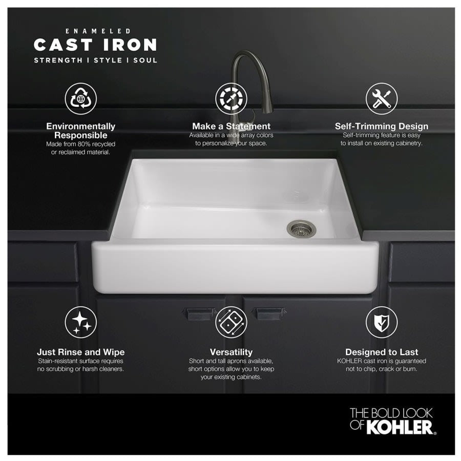 Whitehaven 35-11/16" Self-Trimming Farmhouse Double Basin Apron Front Enameled Cast Iron Kitchen Sink with Smart Divide Basin