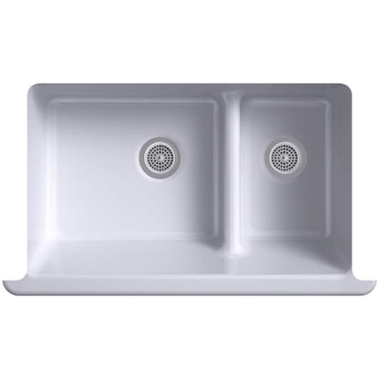 Whitehaven 35-11/16" Self-Trimming Farmhouse Double Basin Apron Front Enameled Cast Iron Kitchen Sink with Smart Divide Basin