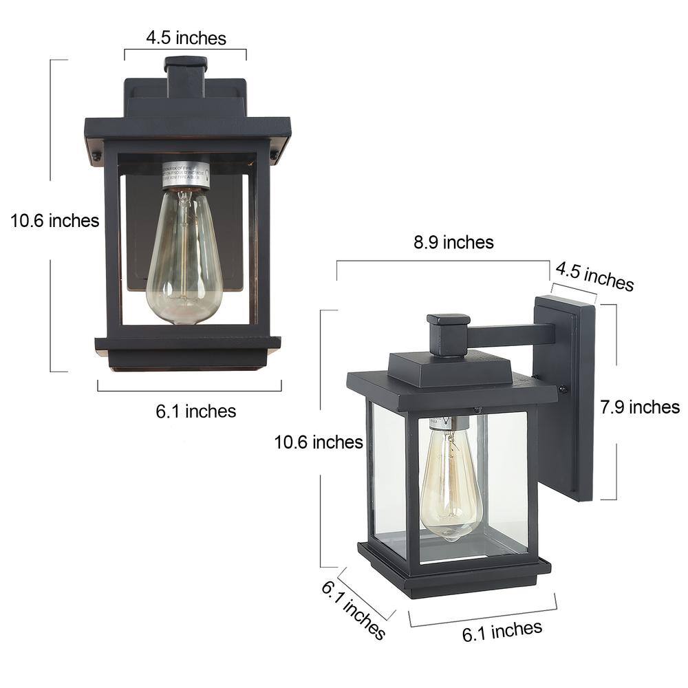 LNC Square 1-Light Black Outdoor Wall Lantern Sconce with Clear Glass Shade, Modern Exterior Wall Light for Patio Garden