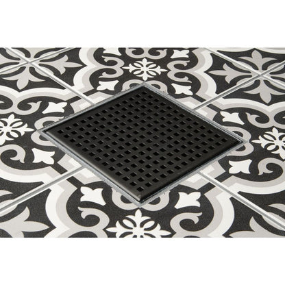 Designline 4 in. x 4 in. Stainless Steel Square Shower Drain with Square Pattern Drain Cover in Matte Black