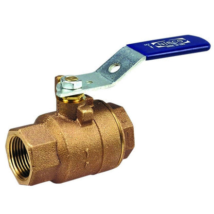 2-Piece Ball Valve, 1 in, FNPT, Full Port, Plated Brass Ball, Bronze