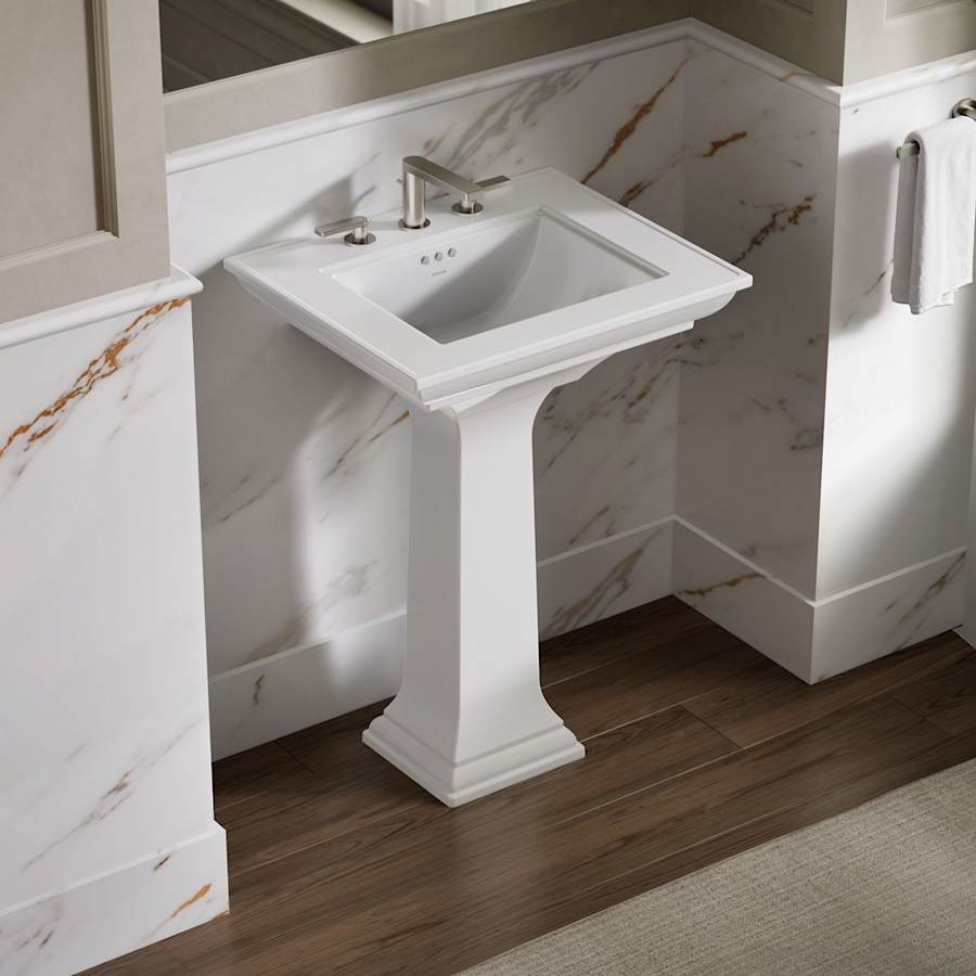 Memoirs Stately 24-1/2" Fireclay Pedestal Sink with Overflow and 3 Faucet Holes at 8" Centers