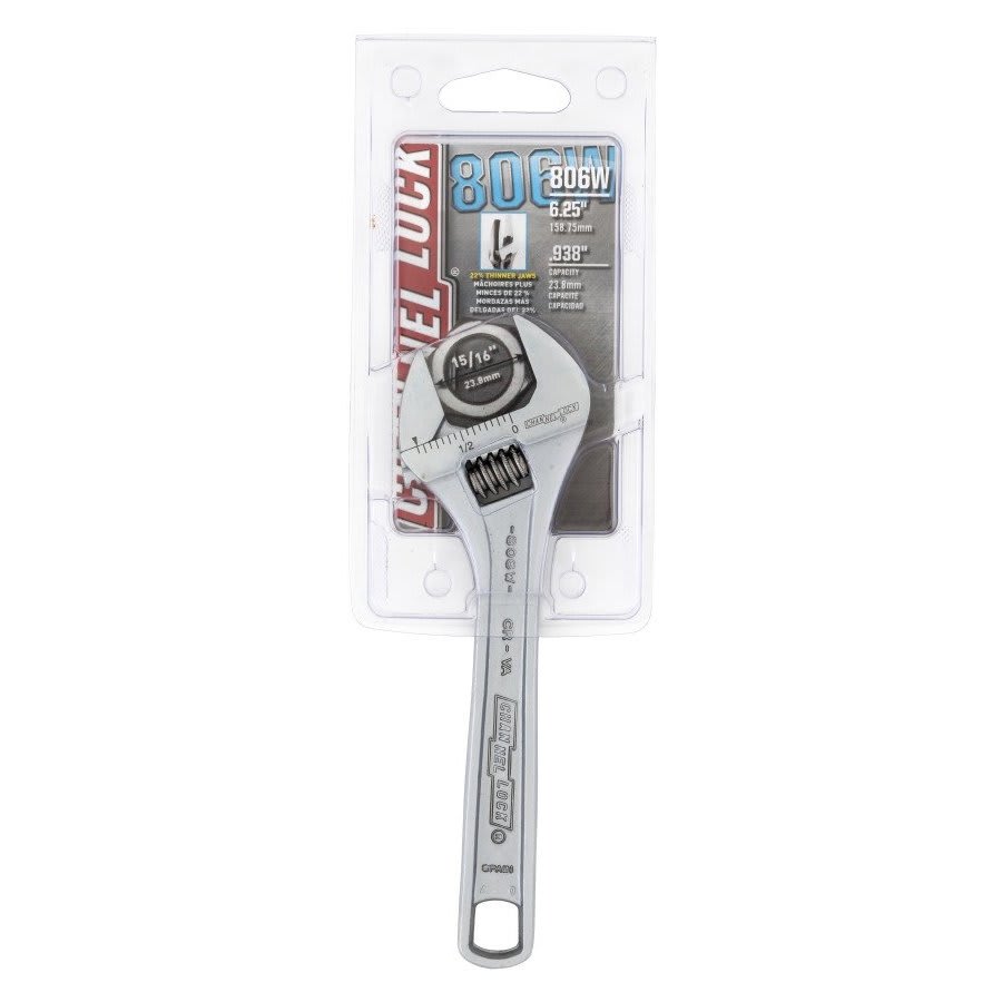 6 in, Adjustable Wrench, 15/16 in Wide, Chrome