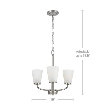 Helena 19 in 3-Light Brushed Nickel Hanging Chandelier with Frosted Glass Shades for Dining Room