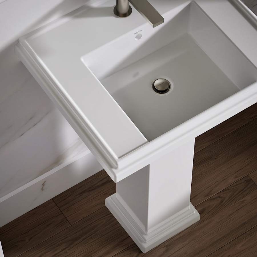 Tresham 24" Pedestal Fireclay Bathroom Sink with Single Faucet Hole Drilled and Overflow - Less Drain Assembly
