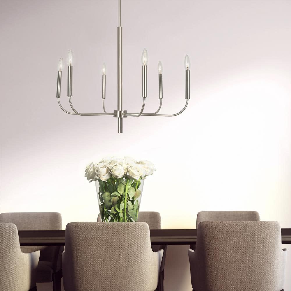 6-Light Brushed Nickel Classic Candlestick Chandelier