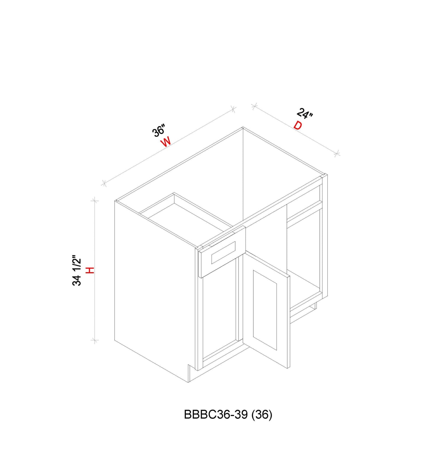 Blind Base Corner Cabinet - 36"W x 34- 1/2"H x 24"D