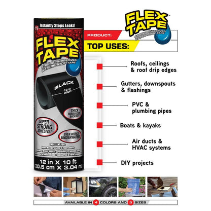 Flex Tape Black 4 in. x 5 ft. Strong Rubberized Waterproof Tape (4-Pack)