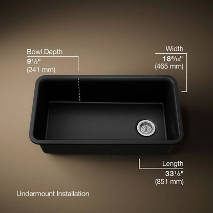Cairn 33-1/2" Undermount Single Bowl Neoroc Granite Composite Kitchen Sink with Bottom Sink Rack