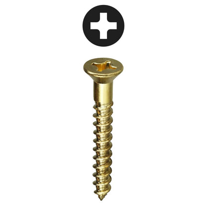 Wood Screw, #10, 1-1/2 in L, Phillips Drive, Brass