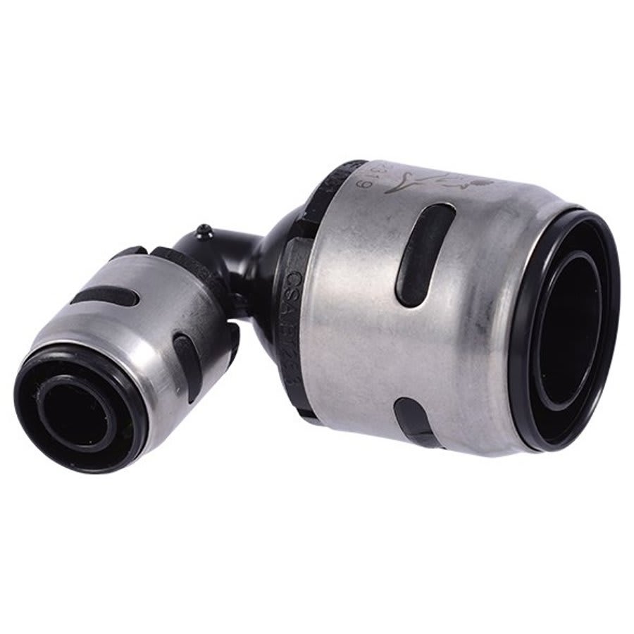 90 deg Elbow, 1 x 1/2 in, Push, Plastic