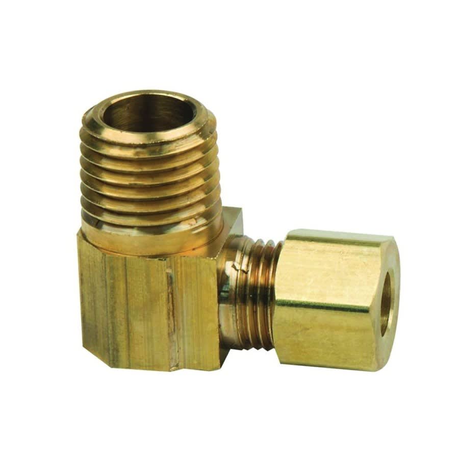 90 deg Elbow, 1/4 in, Comp x MNPT, Brass, Rough Brass, Domestic