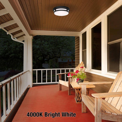 11 in. Round Black Indoor Outdoor LED Flush Mount Ceiling Light Adjustable CCT 830 Lumens Wet Rated Front or Side Door