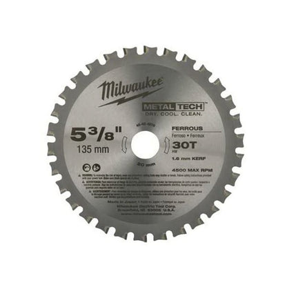 Thin Kerf Circular Saw Blade, 5-3/8 in Dia x 0.05 in THK, 20 mm Arbor, Alloy Steel Blade, 30 Teeth
