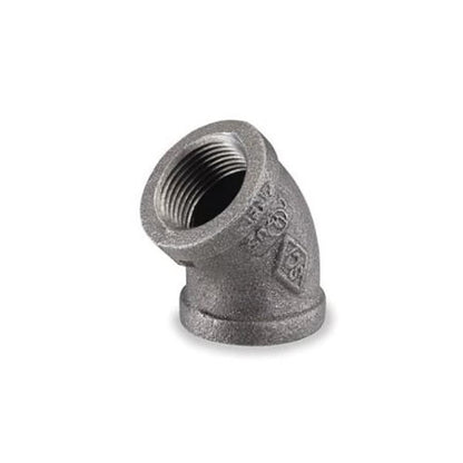 45 deg Elbow, 4 in, FNPT, 150 lb, Malleable Iron, Black