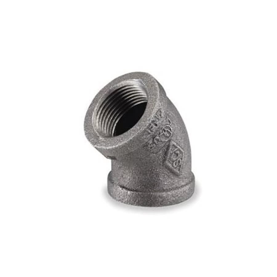 45 deg Elbow, 1 in, FNPT, 150 lb, Malleable Iron, Black