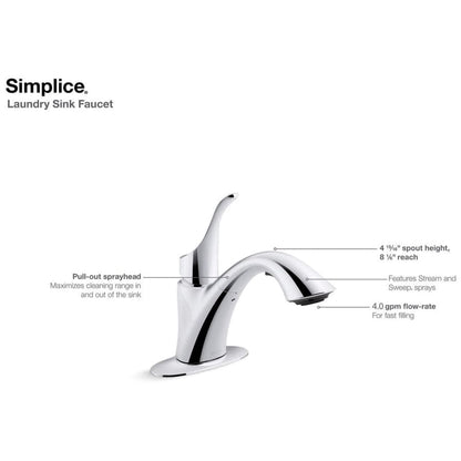 Simplice 4 GPM Deck Mounted Single Handle Two-Function Laundry Faucet with Sweep Spray Technology