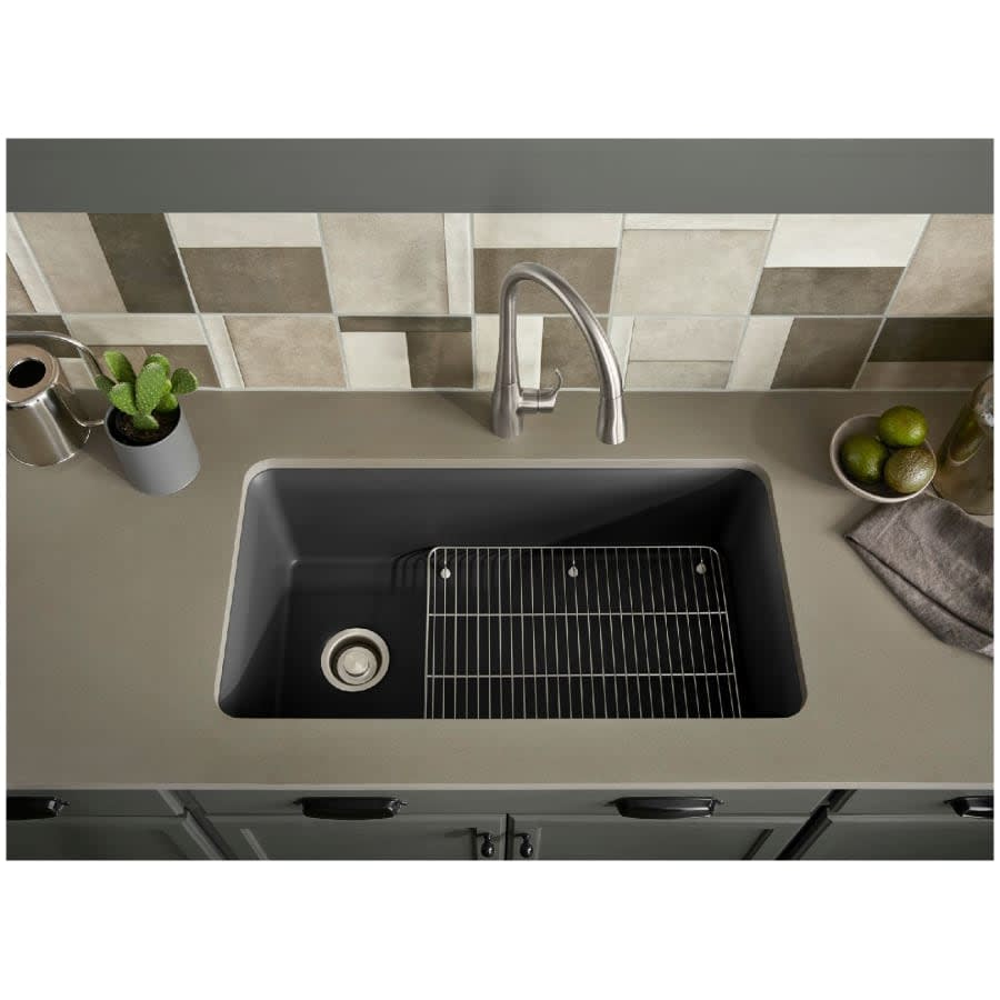 Cairn 33-1/2" Undermount Single Bowl Neoroc Granite Composite Kitchen Sink with Bottom Sink Rack