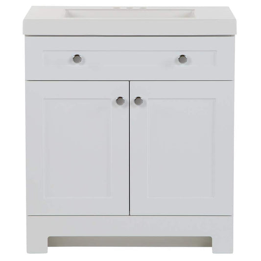 31 in. W x 19 in. D x 34 in. H Single Sink Freestanding Bath Vanity in White with White Cultured Marble Top